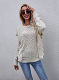 STYLISH WOODEN EAR HOLLOW KNITWEAR SWEATER