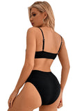 SPLIT SOLID COLOR SUSPENDER BACKLESS BIKINI