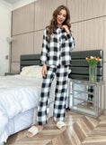 FASHION PLAID LONG SLEEVE SUIT PAJAMAS