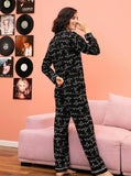 CLASSY COTTON STRIPED PRINTED LONG-SLEEVED PAJAMAS SET
