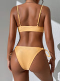 SOLID COLOR LACE-UP SPLIT SWIMSUIT