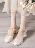 RETRO MARY JANE THICK HEEL BOW CHAIN SHOES