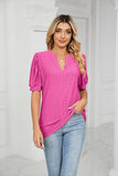 CASUAL V-NECK HOLLOW BUBBLE SLEEVE LOOSE T-SHIRT