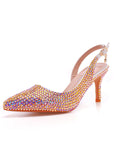 7 CM POINTED COLOR DIAMOND THIN HEEL WEDDING SHOES