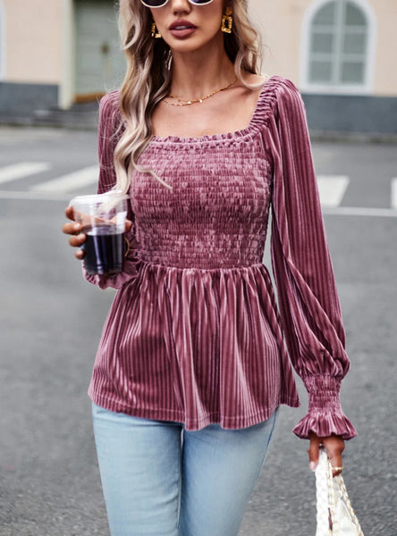 VELVET LONG SLEEVE SHIRT TOP