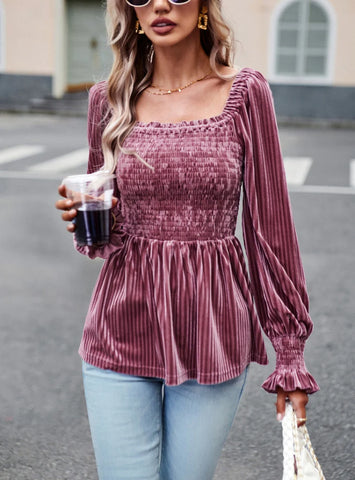 VELVET LONG SLEEVE SHIRT TOP