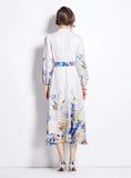 RETRO STANDING LANTERN SLEEVE PRINTED LONG SLEEVE DRESS
