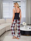 FASHION WOMEN PLAID PAJAMAS HOME SUIT