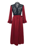 FASHION SATIN LACE LONG SLEEVE ONE PIECE ROBE NATHROBE