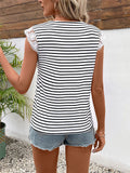 STRIPED LACE STITCHING SHORT-SLEEVED SHIRT