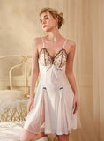 FASHION SEXY SATIN SUSPENDER LACE PAJAMAS