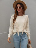 FASHION LOOSE SOLID COLOR FRINGED PULLOVER SWEATER