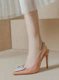 POINTED HEART-SHAPED METAL RHINESTONE STILETTO SANDALS