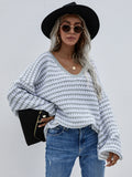 STYLISH PULLOVER STRIPED V-NECK SWEATER