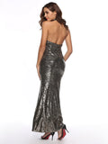 HALTER SLEEVELESS BACKLESS SEQUINED DRESS