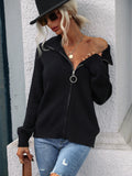 CLASSY HIGH NECK SOLID COLOR ZIPPER SWEATER COAT