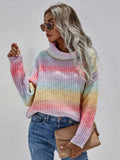STYLISH RAINBOW STRIPED TURTLENECK SWEATER