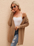 CASUAL SOLID COLOR HOLLOW KNIT CARDIGAN SWEATER COAT