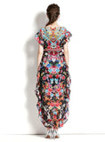 PRINTED CHIFFON RUFFLED RETRO DRESS