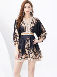 PALACE LANTERN SLEEVE PRINTED SHORT MINI DRESS