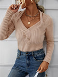 FASHION V-NECK LONG-SLEEVED THIN SWEATER TOP
