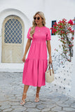 SOLID COLOR ROUND NECK SHORT SLEEVE DRESS