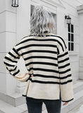 STRIPED SIDE SPLIT MEDIUM AND LONG SWEATER
