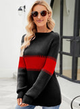 FASHION CONTRAST STITCHING SEMI-TURTLENECK LOOSE SWEATER