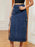 Elastic Split Denim Casual Skirt