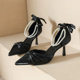 PEARL BUTTONS POINTED STILETTO HEELS