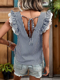 FLYING SLEEVE V-NECK STRIPED SHIRT