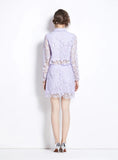 PURPLE STITCHING LACE TOP+SKIRT TWO-PIECE SUIT