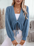 V-neck Loose Solid Color Short Lace-up Sweater