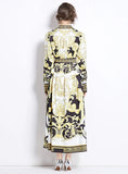 RETRO STAND-UP PRINTED LONG DRESS