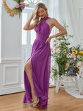 SEXY PURPLE HALTER CHIFFON DRESS