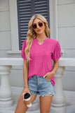 SOLID COLOR V-NECK LOOSE SHORT-SLEEVED T-SHIRT