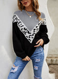 STYLISH LEOPARD PRINT PULLOVER ROUND NECK SWEATER
