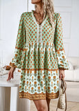 VACATION AND LEISURE BOHEMIAN LONG SLEEVE PRINT DRESS