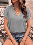 LOOSE U-NECK PURE T-SHIRT SHORT SLEEVE TOP