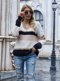 CLASSY STRIPED V-NECK PULLOVER SWEATER