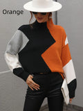 CLASSY LOOSE COLOR MATCHING ROUND NECK SWEATER PULLOVER