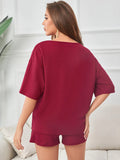 FASHION SUMMER RED WAFFLE SHORT-SLEEVED SHORTS SET