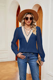 V-NECK LACE STITCHING LONG SLEEVE T-SHIRT