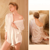 FASHION SEXY ICE SILK SHIRT PAJAMAS