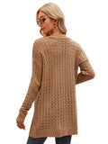 STYLISH SOLID COLOR HOLLOW KNIT CARDIGAN SWEATER COAT