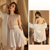 FASHION SATIN LACE SUSPENDER NIGHTGOWN SUIT