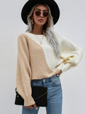 FASHION BAT SLEEVE COLOR MATCHING ROUND NECK SWEATER