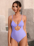 SOLID COLOR BACKLESS SUSPENDER ONE-PIECE SWIMSUIT