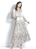 LONG-SLEEVED LANTERN SLEEVE PRINTED DRESS
