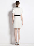V-NECK SHORT-SLEEVED KNITTED SLIM DRESS